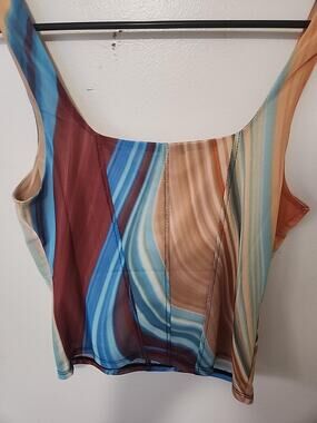 AFRM Cort Doubled Mesh Crop Top Blue Abstract Wave XS NWT